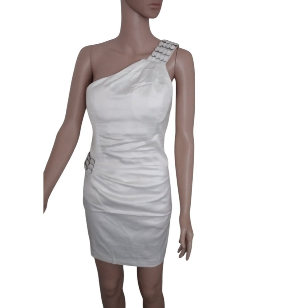 Rachael G One-Strap Satin Dress. Pearl Color. Size M